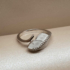Kép 2/2 - Ezüst, levél alakú  gyöngyház berakásos gyűrű cirkónia kövekkel díszítve